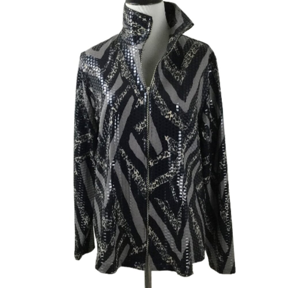Exclusively Misook Mixed Print Sequin Jacket m - image 8